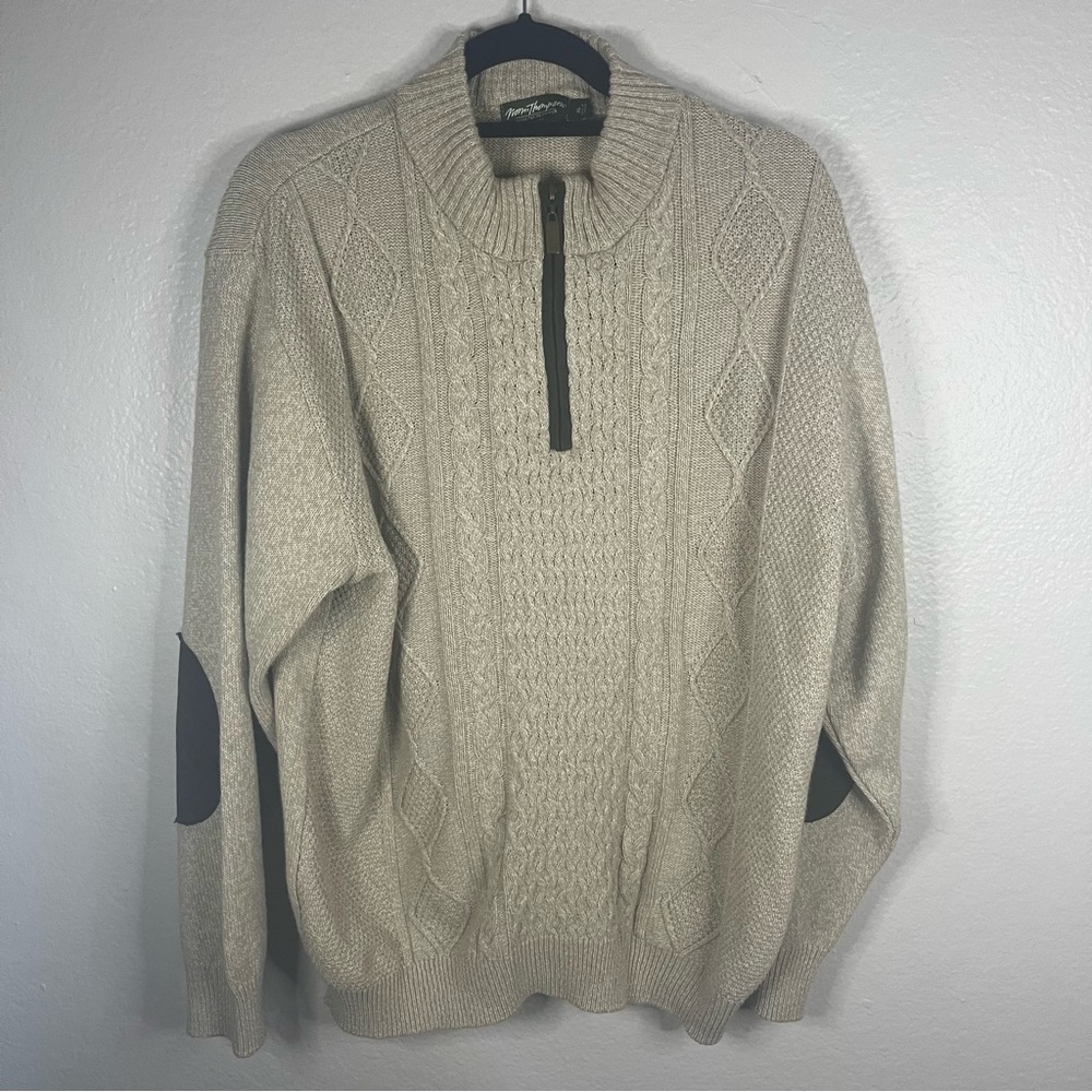 Vtg Norm Thompson Pullover Elbow Patch Sweater 1/4 Zip Wool Blend - sz XL